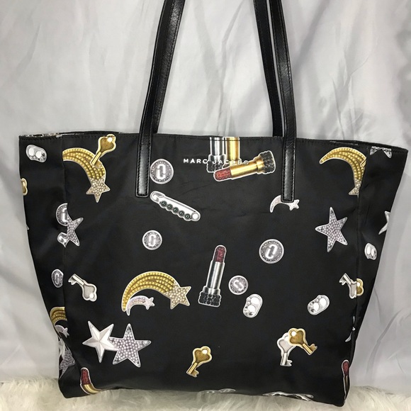 Marc Jacobs Graphic Print Nylon Tote Satchel Bag EUC Stars Keys Rainbows - Picture 14 of 14
